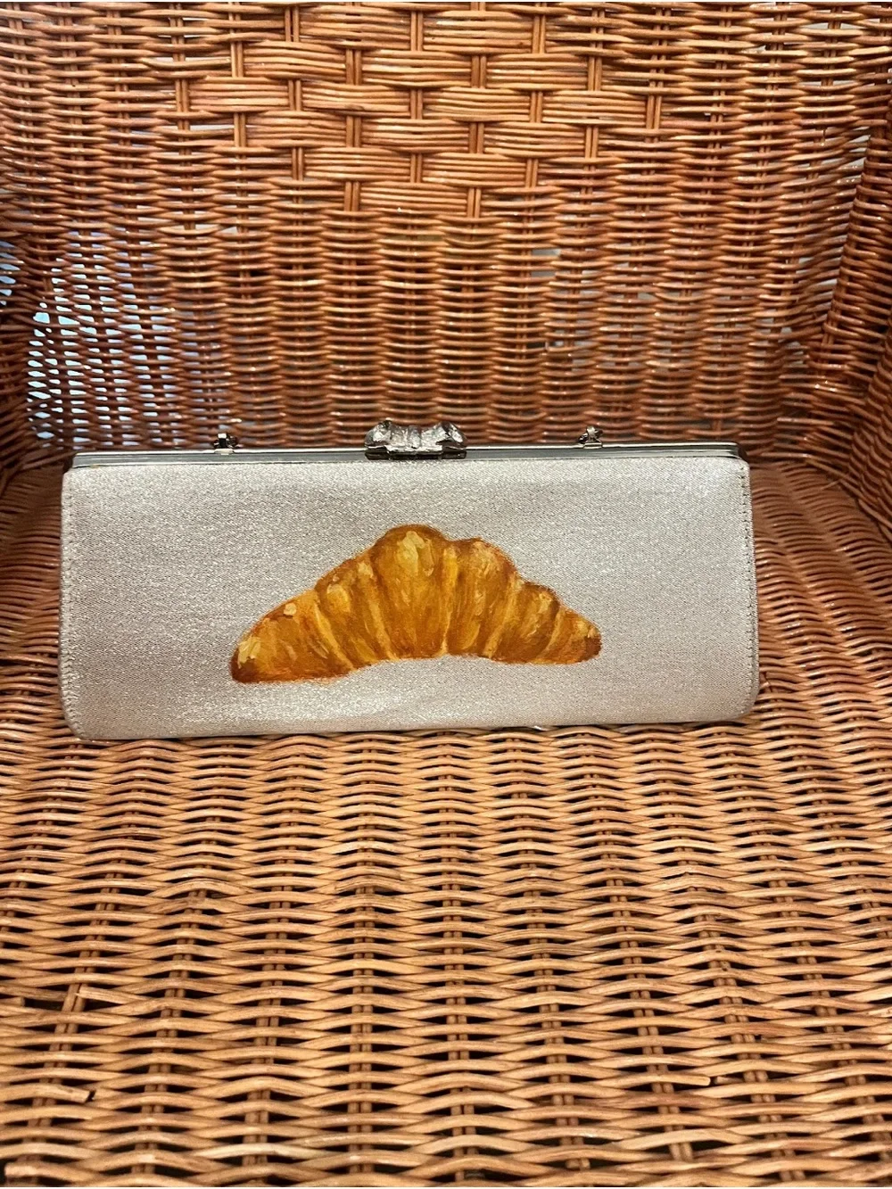 Metallic Silver Clutch with Croissant Motif